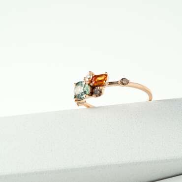 1.56 CT Brown Pırlanta ve Multicolor Safir Taşlı Yüzük - Nev Jewellery