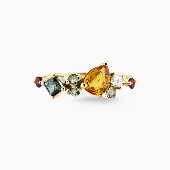 1.64 CT Multicolor Sapphire and Diamond Yellow Gold Ring - 4