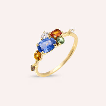 1.60 CT Multicolor Sapphire and Diamond Yellow Gold Ring - Nev Jewellery (1)