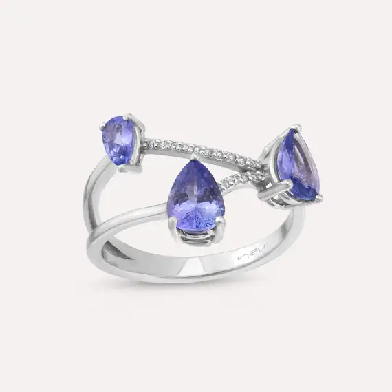 1.62 CT Damla Kesim Tanzanit ve Pırlanta Taşlı Beyaz Altın Yüzük - 1