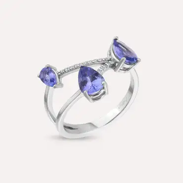 1.62 CT Pear Cut Tanzanite and Diamond White Gold Ring - Nev Jewellery (1)