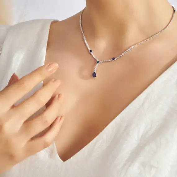 1.62 CT Safir ve Yuvarlak Kesim Pırlanta Taşlı Gerdanlık - 2