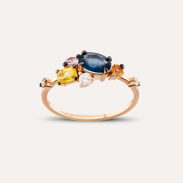 1.63 CT Multicolor Sapphire and Diamond Rose Gold Ring - Nev Jewellery