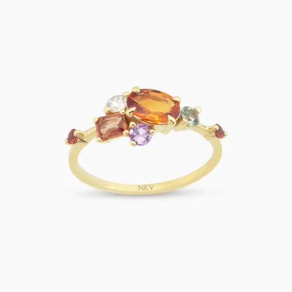 1.64 CT Multicolor Sapphire and Diamond Yellow Gold Ring - 1