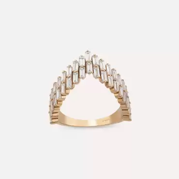 1.70 CT Baget Pırlanta Taşlı Rose Altın Yarımtur V Yüzük - Nev Jewellery (1)