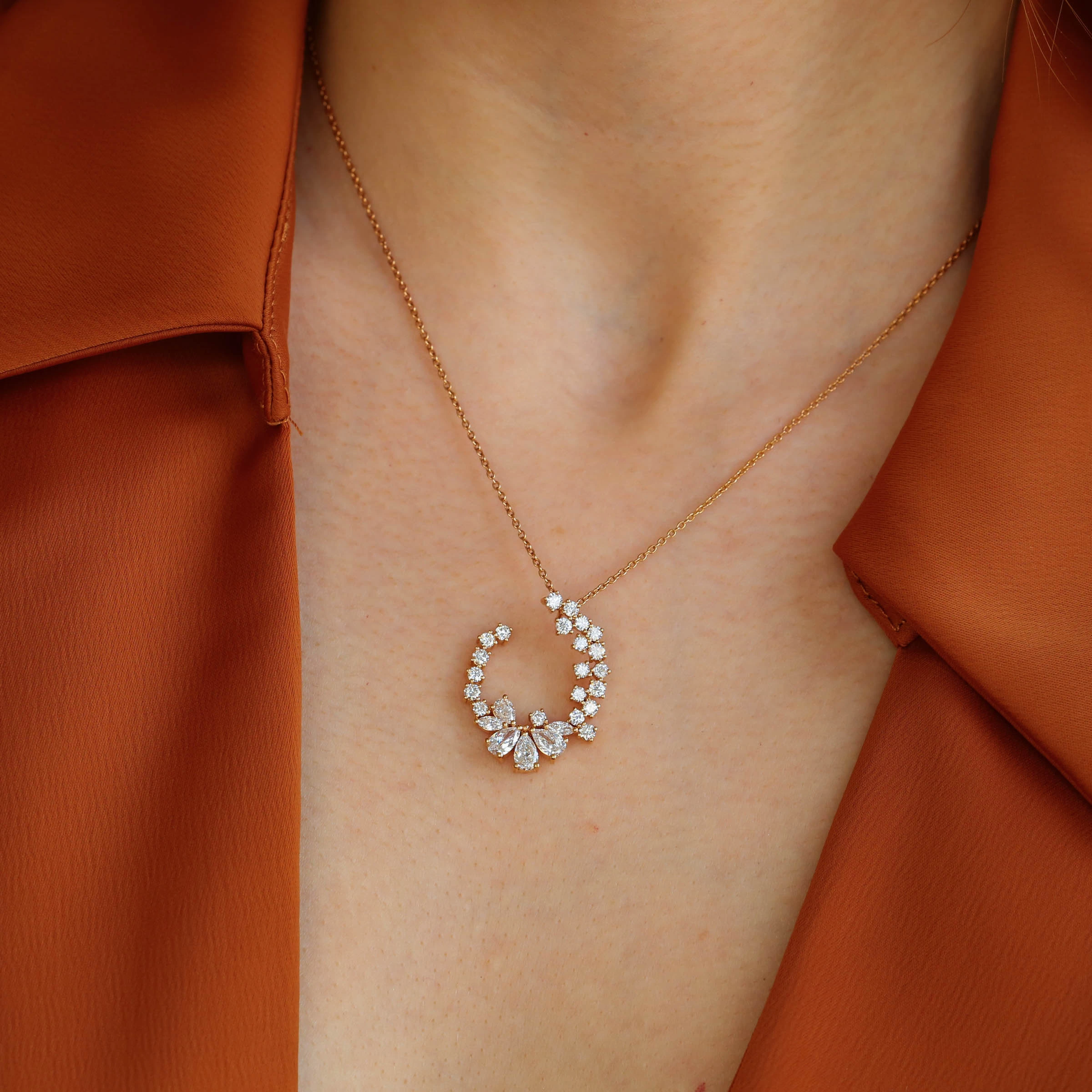 Tiamat 1.87 CT Pear and Marquise Cut Diamond Rose Gold Necklace - Nev Jewellery (1)