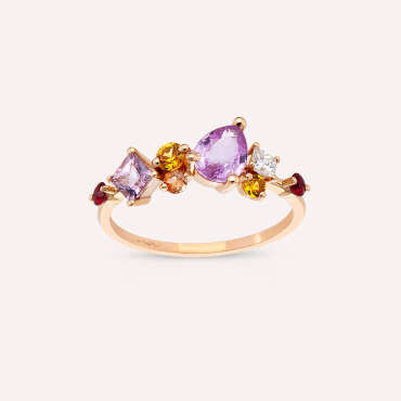 1.74 CT Multicolor Sapphire and Diamond Rose Gold Ring - Nev Jewellery