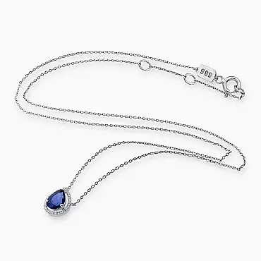 1.78 CT Damla Kesim Safir ve Pırlanta Taşlı Beyaz Altın Kolye - Nev Jewellery (1)