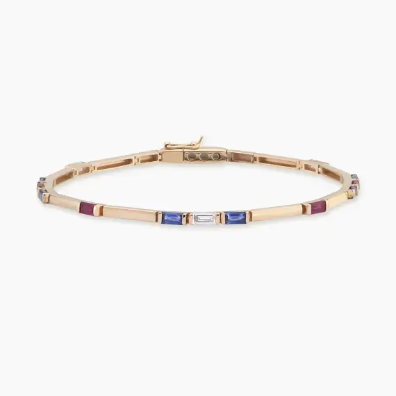 1.89 CT Multicolor Sapphire Rose Gold Tennis Bracelet - 1