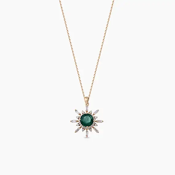 Marcel 1.93 CT Zümrüt ve Baget Pırlanta Taşlı Rose Altın Kolye - 2