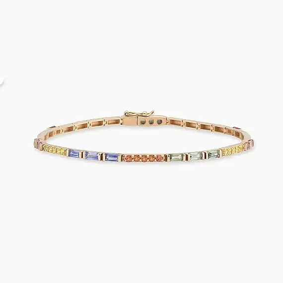 2.00 CT Multicolor Sapphire Rose Gold Tennis Bracelet - 1