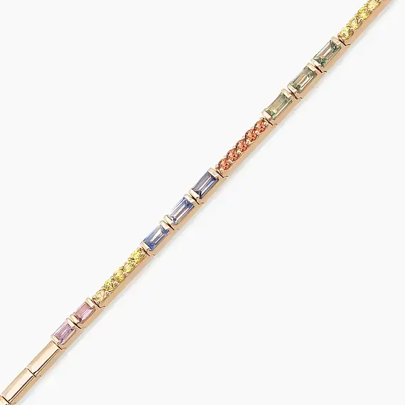 2.00 CT Multicolor Sapphire Rose Gold Tennis Bracelet - 2