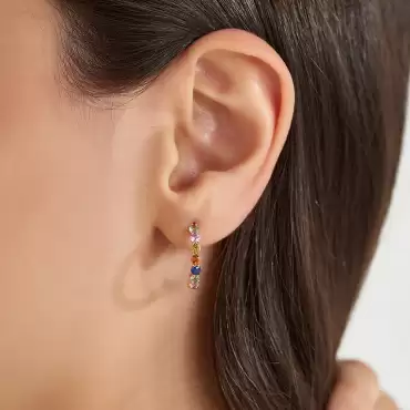 2.05 CT Multicolor Safir Taşlı Rose Altın Küpe - Nev Jewellery (1)