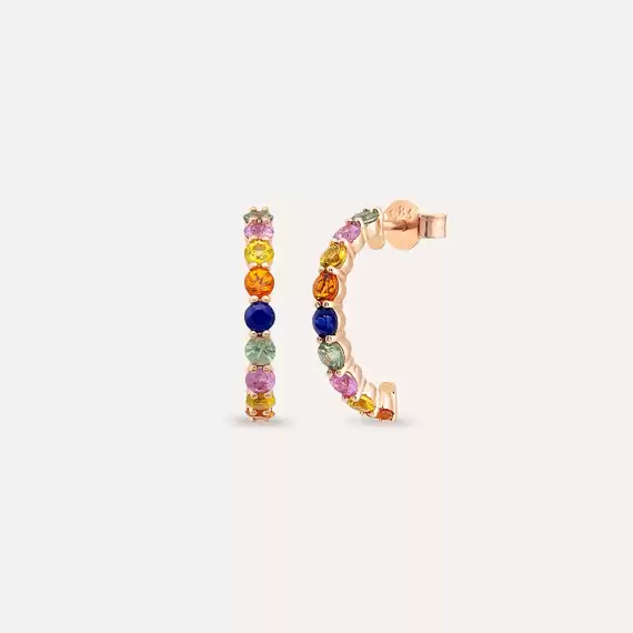 2.05 CT Multicolor Sapphire Rose Gold Half Eternity Earring - 3