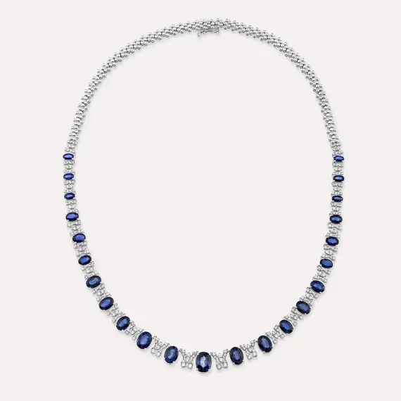 20.88 CT Sapphire and Diamond White Gold Necklace - 1