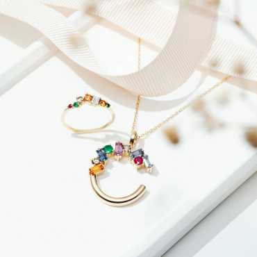 2.21 CT Ruby, Emerald and Multicolor Sapphire C Letter Pendant - Nev Jewellery (1)