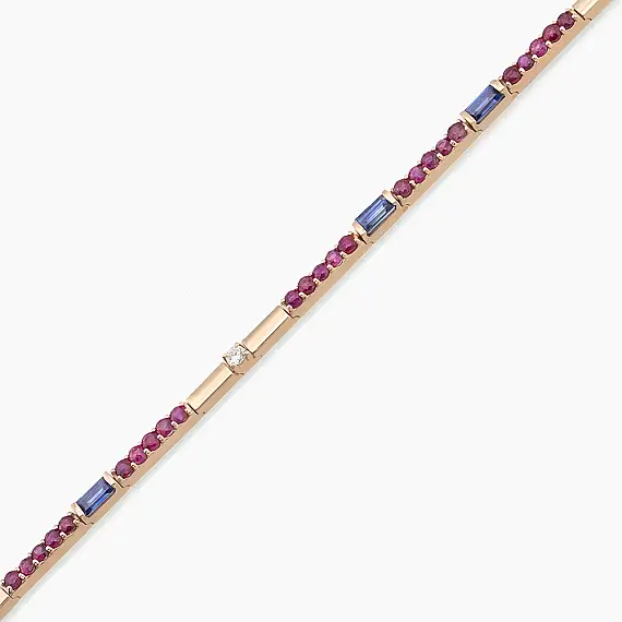 2.28 CT Multicolor Safir Taşlı Rose Altın Su Yolu Bileklik - 2