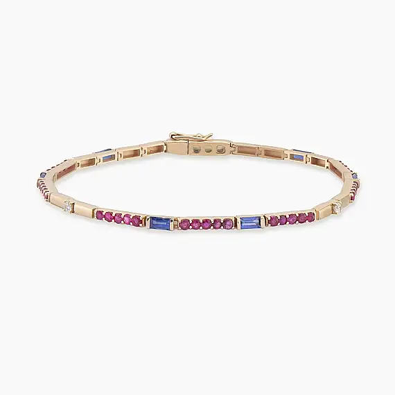 2.28 CT Multicolor Sapphire Rose Gold Tennis Bracelet - 1