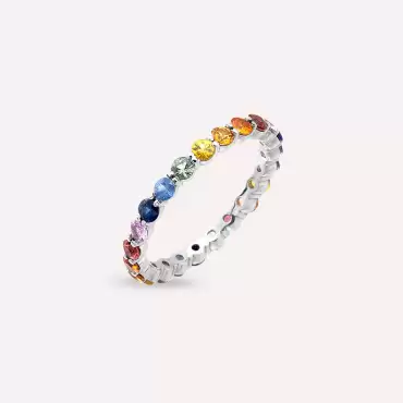 2.29 CT Multicolor Sapphire White Gold Eternity Ring - Nev Jewellery (1)