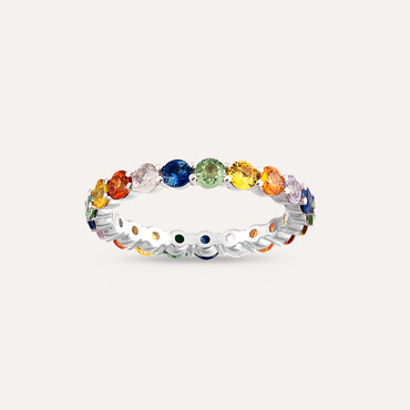 2.49 CT Multicolor Safir Taşlı Tamtur Beyaz Altın Yüzük - Nev Jewellery (1)