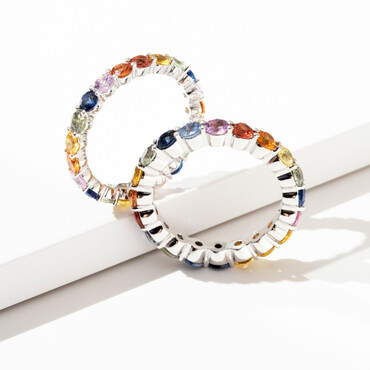 2.49 CT Multicolor Safir Taşlı Tamtur Beyaz Altın Yüzük - Nev Jewellery