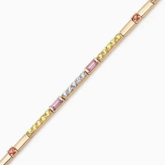 2.44 CT Multicolor Safir Taşlı Rose Altın Su Yolu Bileklik - 2
