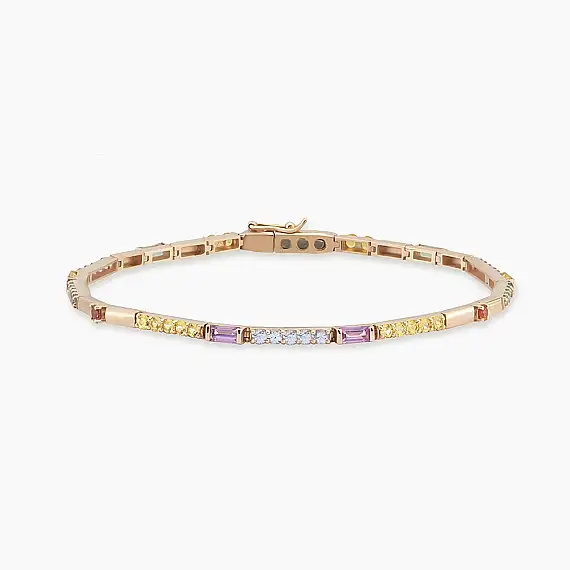 2.44 CT Multicolor Sapphire Rose Gold Tennis Bracelet - 1
