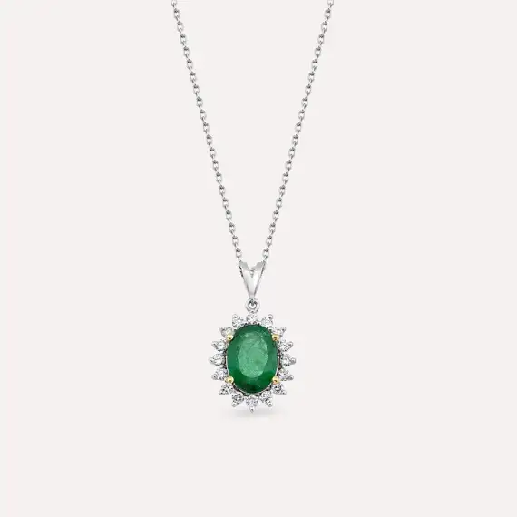 2.45 CT Emerald and Diamond White Gold Anturage Necklace - 1