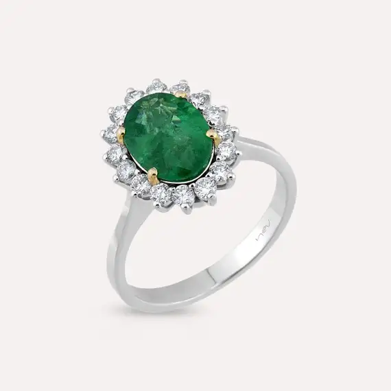 2.46 CT Emerald and Diamond White Gold Anturage Ring - 1