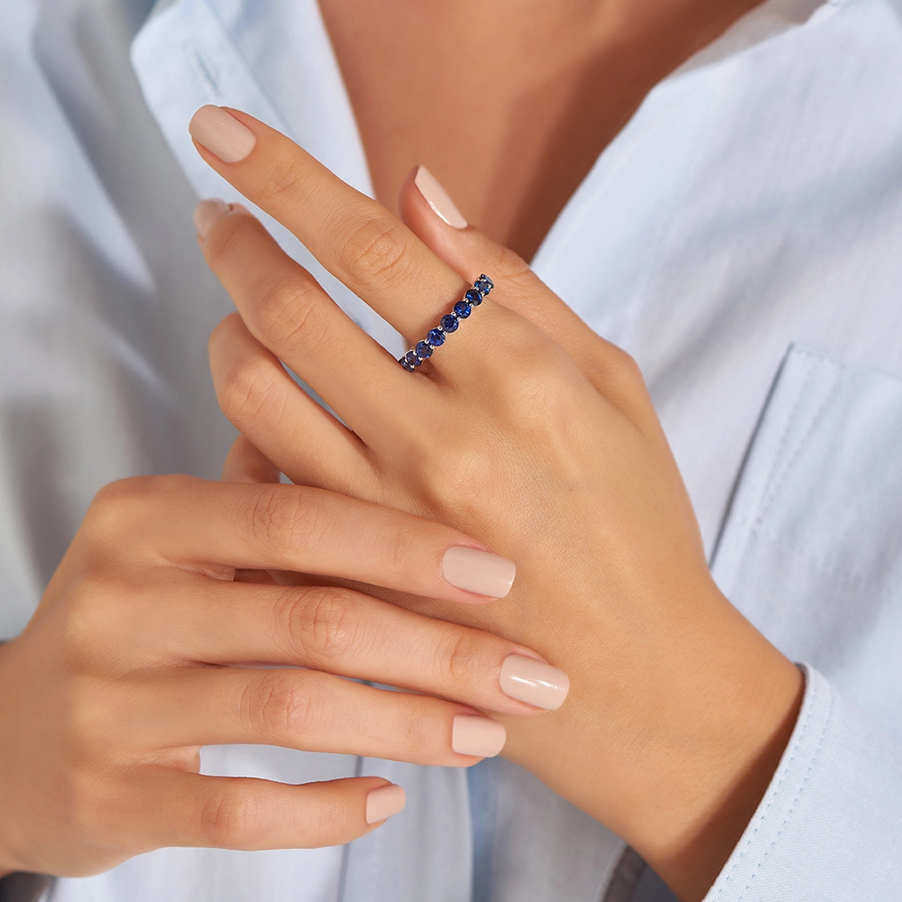 2.52 CT Safir Taşlı Beyaz Altın Yarımtur Yüzük - Nev Jewellery (1)