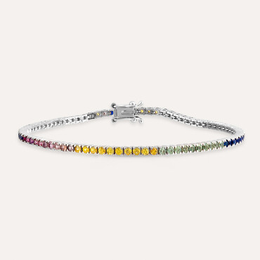 2.93 CT Multicolor Safir Taşlı Beyaz Altın Su Yolu Bileklik - Nev Jewellery