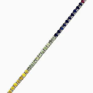 2.93 CT Multicolor Safir Taşlı Beyaz Altın Su Yolu Bileklik - Nev Jewellery (1)