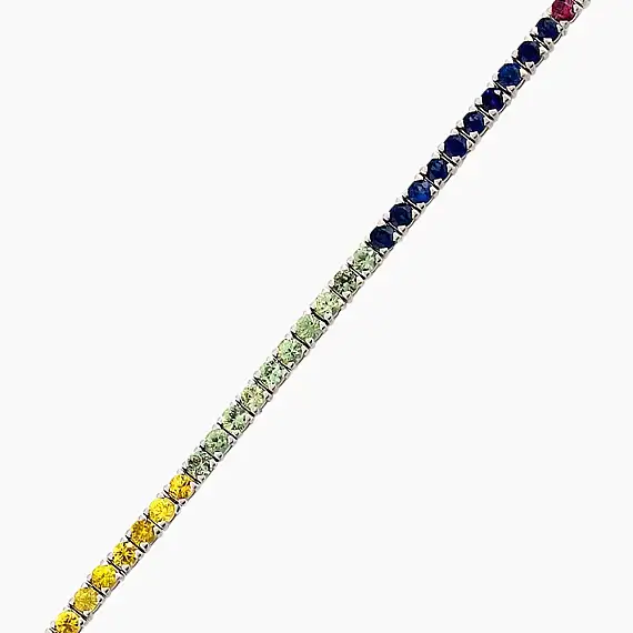 2.93 CT Multicolor Safir Taşlı Beyaz Altın Su Yolu Bileklik - 2