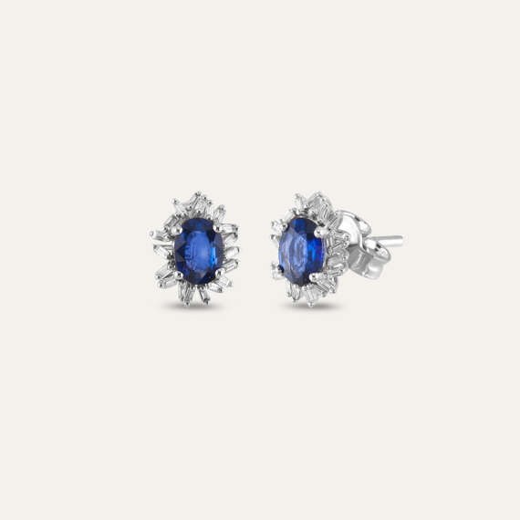 3.15 CT Sapphire and Baguette Cut Diamond Anturage Earring - 2