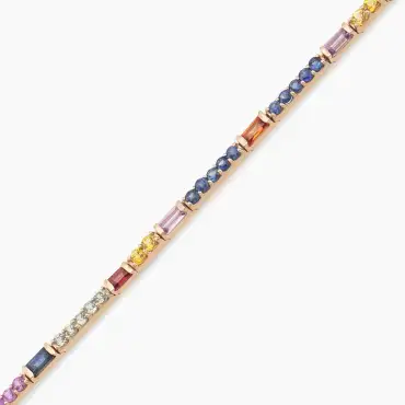 3.25 CT Multicolor Safir Taşlı Rose Altın Su Yolu Bileklik - Nev Jewellery (1)