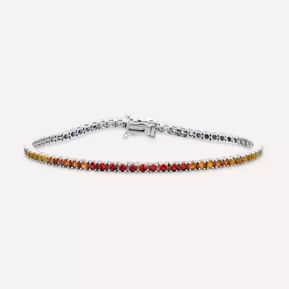 3.26 CT Multicolor Safir Taşlı Beyaz Altın Suyolu Bileklik - 1