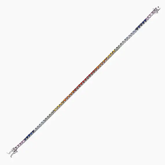 3.26 CT Multicolor Safir Taşlı Beyaz Altın Suyolu Bileklik - 5