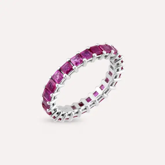 3.65 CT Caliber Cut Ruby White Gold Eternity Ring - 1