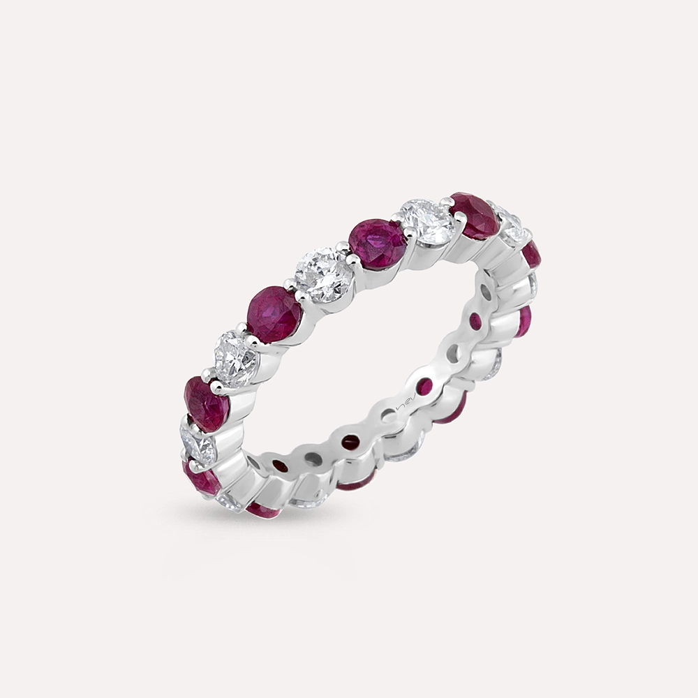 3.67 CT Ruby and Diamond White Gold Eternity Ring - 1