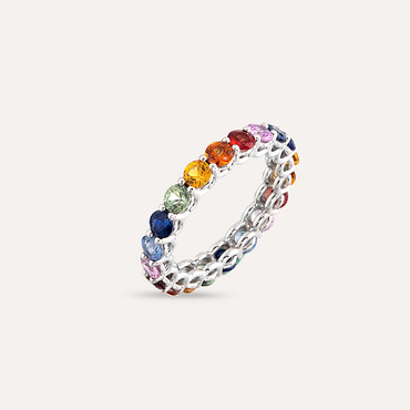 3.69 CT Multicolor Safir Taşlı Tamtur Beyaz Altın Yüzük - Nev Jewellery