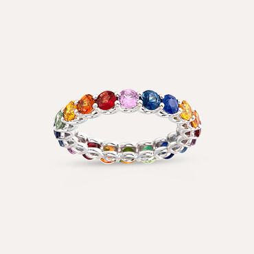 3.69 CT Multicolor Sapphire White Gold Eternity Ring - Nev Jewellery (1)