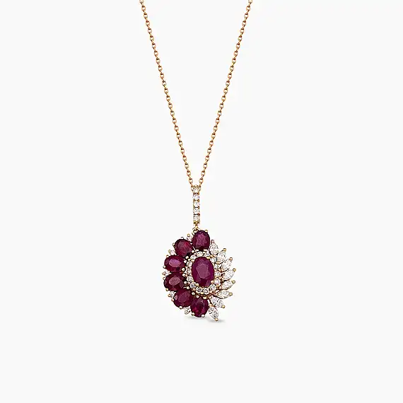 4.41 CT Yakut ve Pırlanta Taşlı Rose Altın Kolye - 2