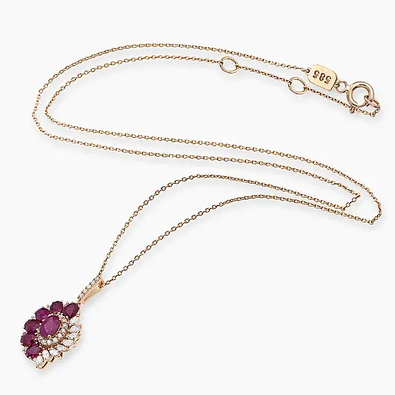 4.41 CT Yakut ve Pırlanta Taşlı Rose Altın Kolye - 3