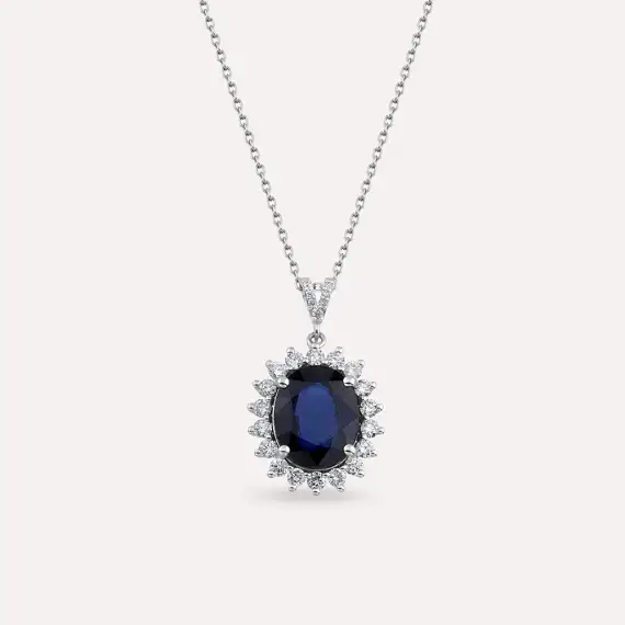 4.62 CT Safir ve Pırlanta Taşlı Beyaz Altın Anturaj Kolye - 1