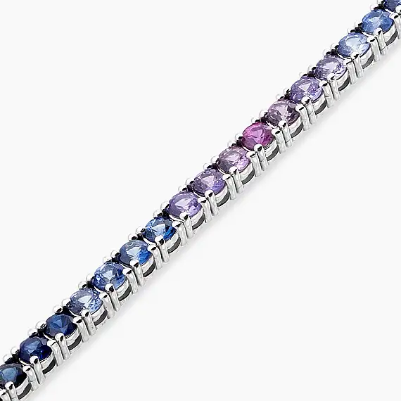 5.55 CT Multicolor Safir Taşlı Beyaz Altın Suyolu Bileklik - 4