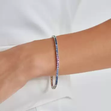 5.55 CT Multicolor Sapphire White Gold Tennis Bracelet - Nev Jewellery (1)