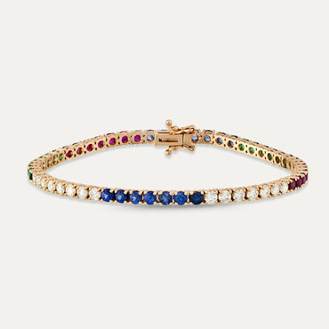6.10 CT Sapphire, Emerald and Diamond Tennis Bracelet - Nev Jewellery
