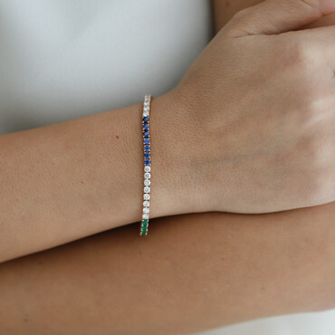 6.10 CT Sapphire, Emerald and Diamond Tennis Bracelet - Nev Jewellery (1)