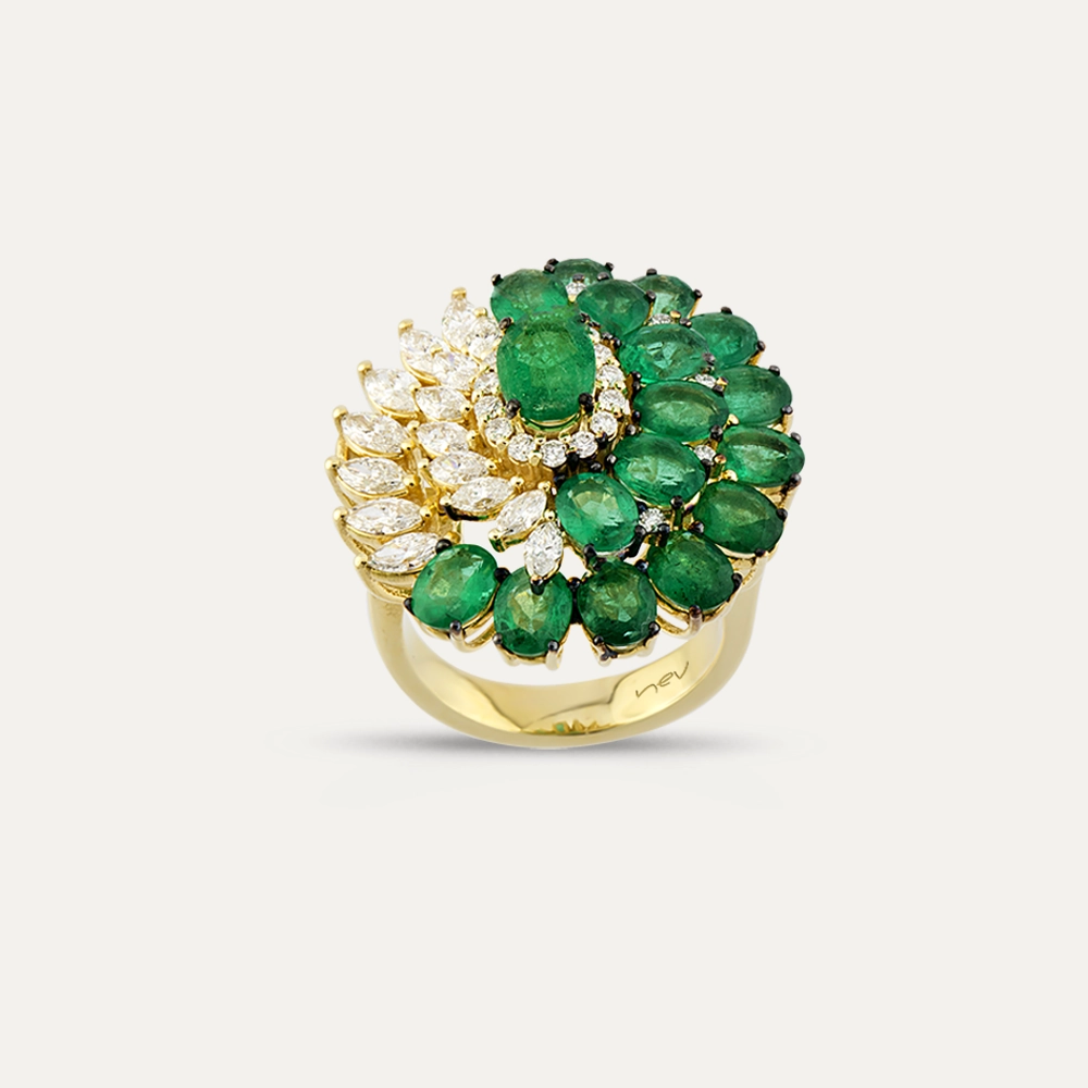 6.91 CT Zümrüt ve Pırlanta Taşlı Sarı Altın Yüzük - Nev Jewellery (1)