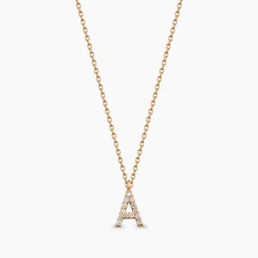 A Harf 0.08 CT Pırlanta Taşlı Rose Altın Kolye - Nev Jewellery (1)